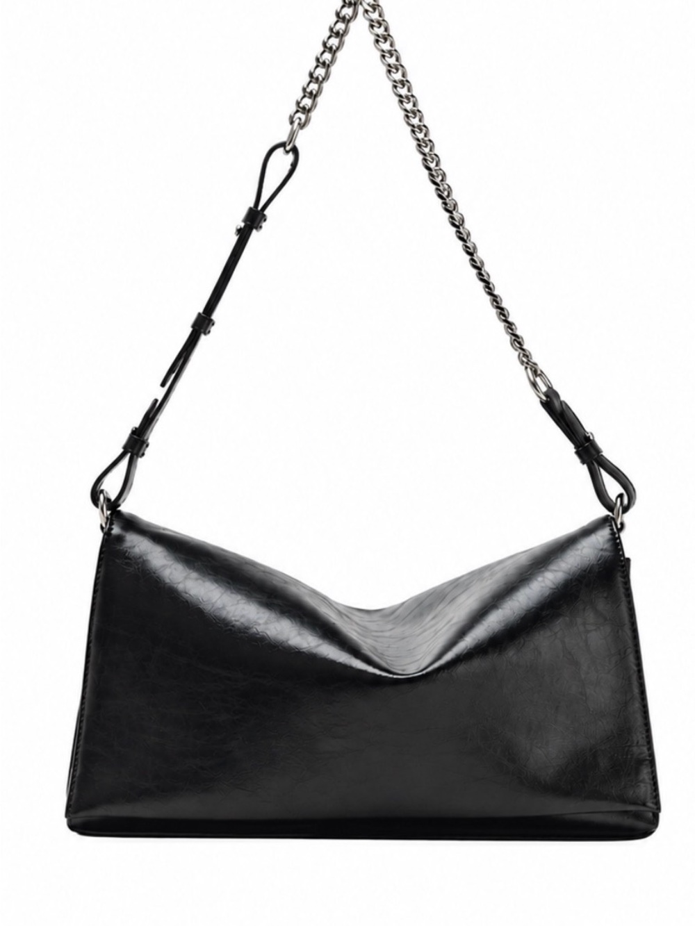 Zara Black Leather Shoulder Bag with Chain Strap